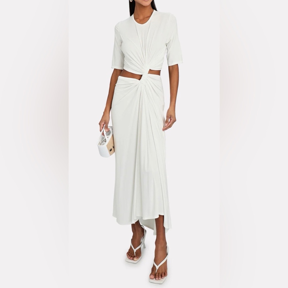 SID NEIGUM BAMBOO STRETCHY SHORT SLEEVE DOUBLE LOOP KNIT DRESS MAXI OFF WHITE